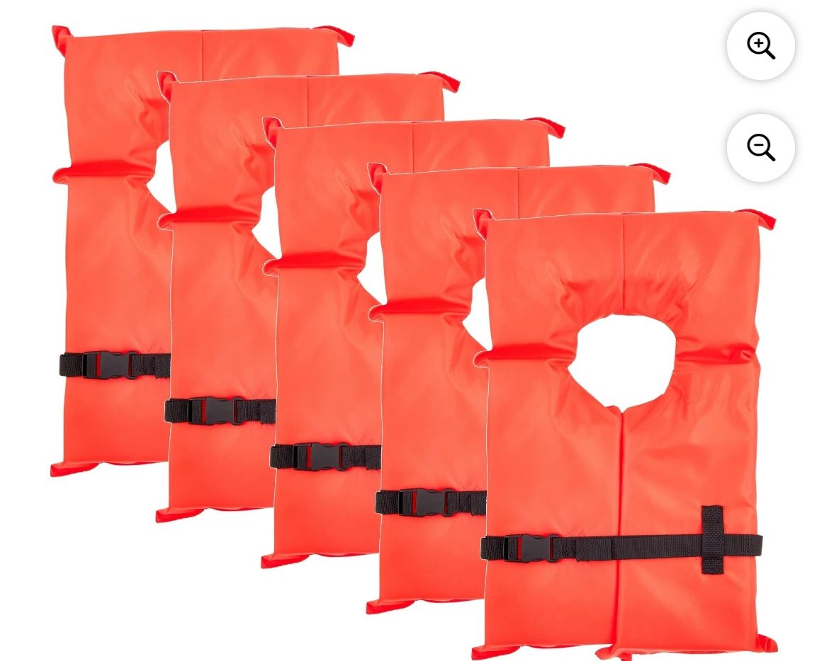 US Coast Guard Approved Life Vests. 3 Adult 2 Youth Never Used.