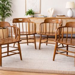 Set of 4 Mid Century Modern Wood Arm Chairs – Solid Wood Windsor Style