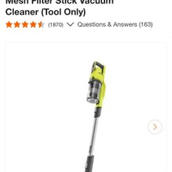 RYOBI
ONE+ 18V Bagless Cordless Mesh Filter Stick Vacuum Cleaner (Tool Only)