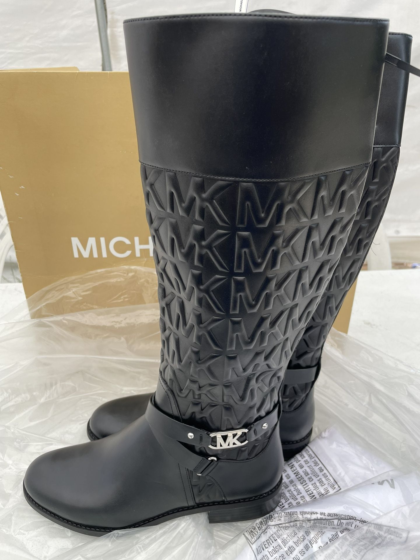 Michael Kors Kincaid Embossed Faux Leather Logo Riding Boot Brand