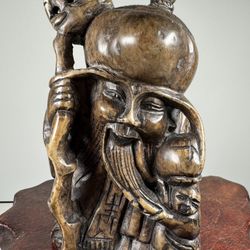 Antique Chinese Qing Dynasty Shoushan Stone Carving Of An Old Man .