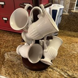 6 Ironstone Mugs With Mug Tree