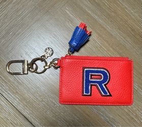 Tory Burch Red Leather Initial R Key Fob Card Case