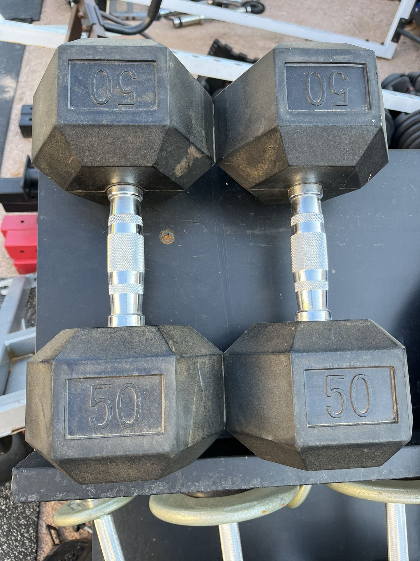 50lb Rubber Hex Dumbbell Set Weights
