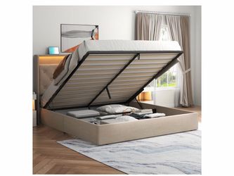 Upholstered Storage Bed Frame with Lift-Up Base