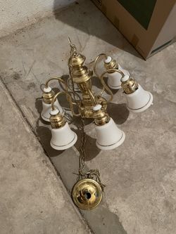 Polished Gold & Milk Glass Chandelier