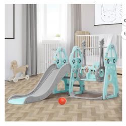 4 in 1 Toddler Swing and Slide Set for Age 1-3 Indoor Playground for Children Baby Swing Set with Slide, Climber, Basketball Hoop and Long ( V081)