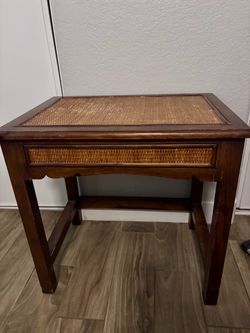 Wood and Rattan Side Table with Drawer