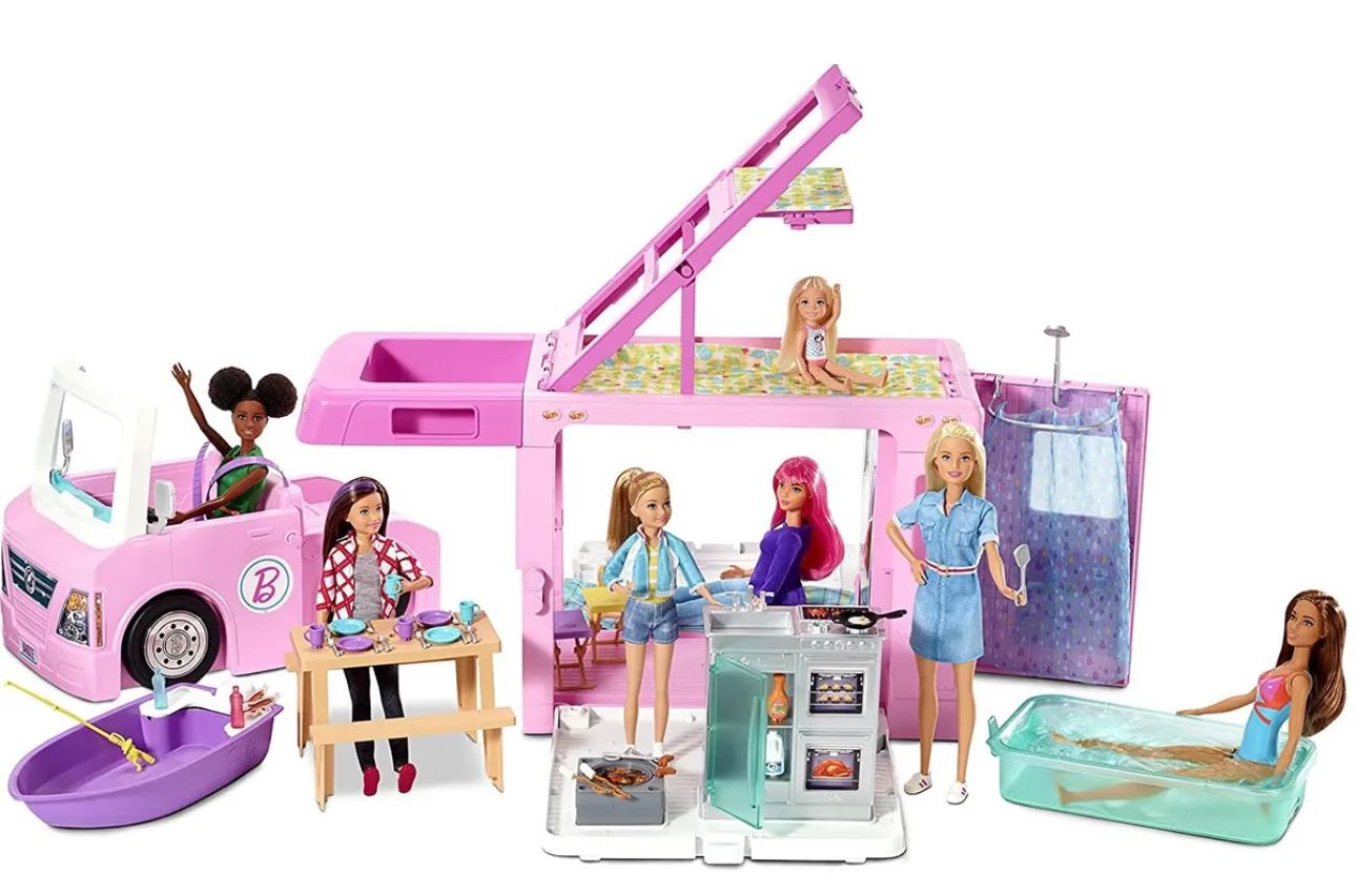 Barbie 3-in-1 DreamCamper Vehicle With Pool , boat, Accessories & dolls