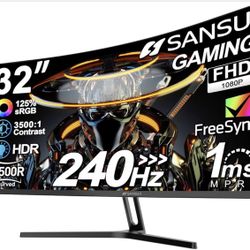 SANSUI PRO 32 Inch Curved 240Hz Gaming Monitor High Refresh Rate, FHD 1080P Gaming PC Monitor