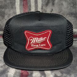 Vintage Style Miller High Life Trucker Hat Black Mesh Retro Snapback Cap Patch