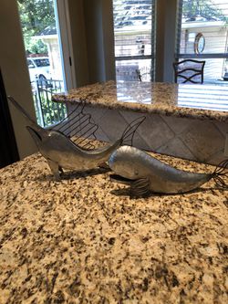 Very unique aluminum styled ocean table Decor swordfish and Whale 10 inches