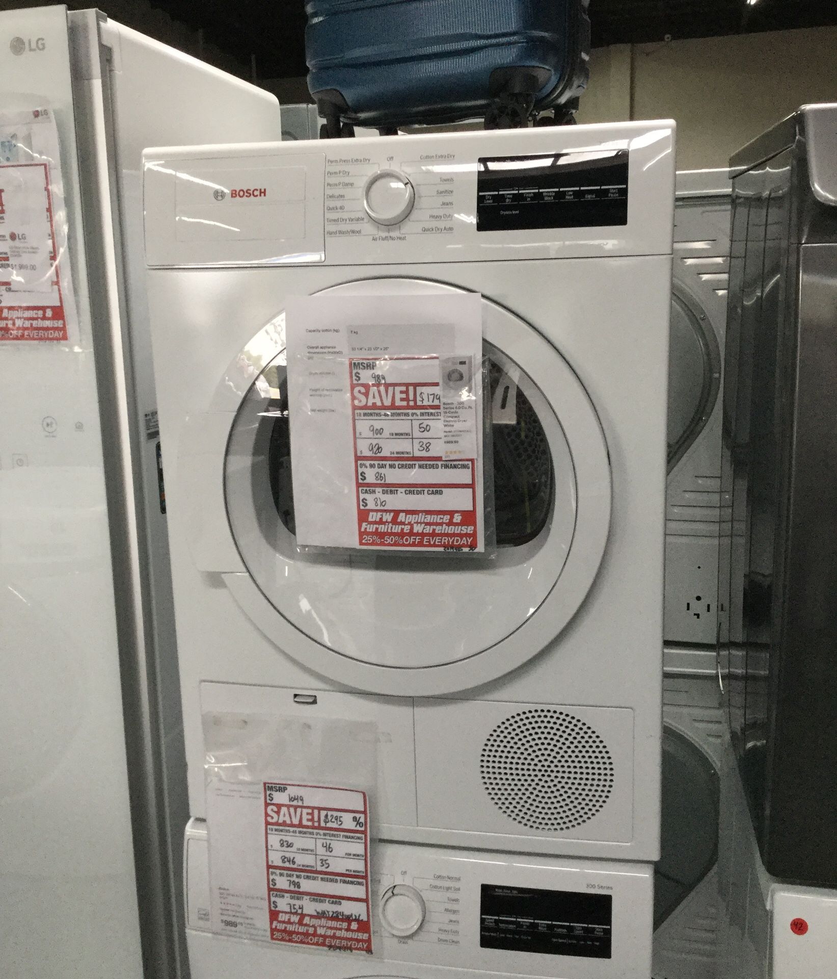Dryer electric dryer frontload by Bosch original price $989 our price $810 prices are negotiable