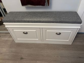 White Storage Bench with Grey Cushion
