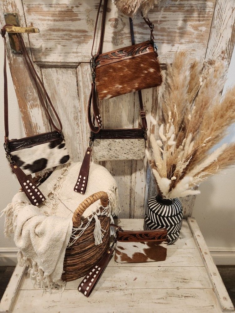 Cow Hide Wristlet Crossbody Bags