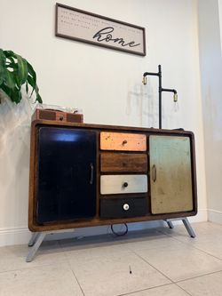Unique Mid-Century Modern / Industrial Wood Credenza – Made in India