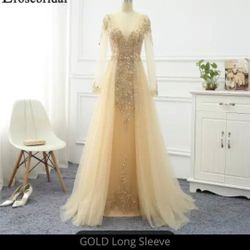 Gold Long Sleeve Dress All Crystal embroidered