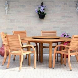 BRAND NEW - 7-Piece Lazy Susan Table Outdoor Dining Set - Stacking Chairs - 100% SOLID WOOD