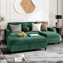 New 79" Convertible Sectional Sofa Couch, 3 Seat L Shaped Sofa with Removable Pillows Linen Fabric Small Couch Mid Century for Living Room, Apartment 