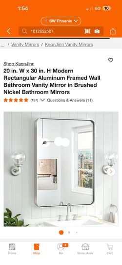 20 in. W × 30 in. H Modern Rectangular Aluminum Framed Wall Bathroom Vanity Mirror in Brushed Nickel Bathroom Mirrors