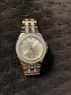 Bulova Phantom Men's Crystal Gold Tone Date Display Watch 98B174