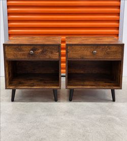 Set of 2 Rustic Brown Nightstands 1 Drawer Open Shelf 23x16x24 End Tables