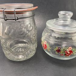 Pair of Vintage Glass Storage Jars Lot—Fruit Motif