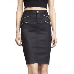 Express black coated denim pencil skirt