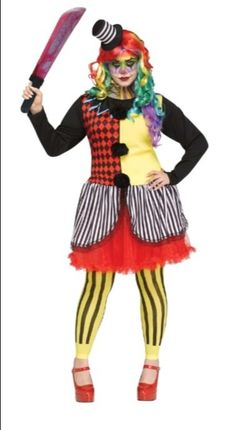 Freakshow Clown Halloween Costume for Adults, Women's Size 1X (16/18W)