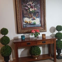 Small wood console or entryway table with 2 working drawers. A charming piece