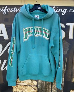 NWT Backwoods Pacific & Co Teal Hoodie Sweatshirt Logo On Sleeves Mens Small