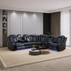 Black Leather Power Electric Recliner Couch