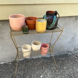 Golden Wire Stand And Ceramic Pots