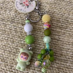 Lime Green Bear Doll Beaded Keychain