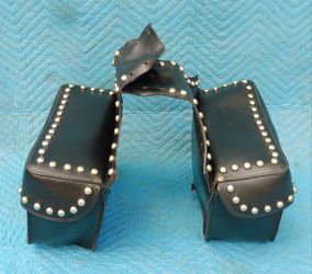 Vintage Throw Over Motorcycle Studded Leather Saddlebags Saddle Bags Harley Davidson Indian Honda Yamaha Suzuki Kawasaki Bobber Chopper Cruiser 003