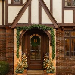 Fresh Christmas Greenery Set — 2 Outdoor Trees + Garland + Wreath
