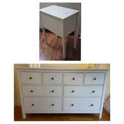 Modern white dresser and 1 Nightstand
