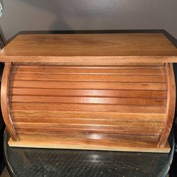 20.5”x12”x11” OAK WOODEN ROLL UP BREAD BOX