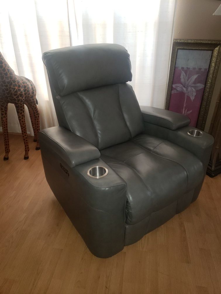 Macy's Grey leather triple electric reclining chair