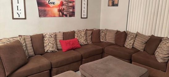 Brown Sectional Sofa with Ottoman