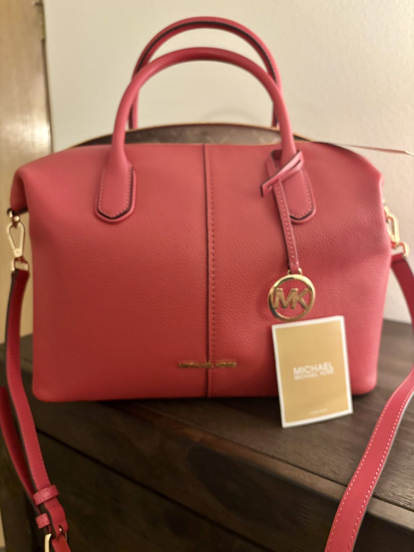 Authentic Michael Kors Large Pink Hyde Pebbled Leather Satchel