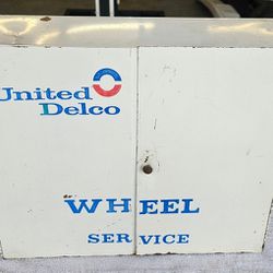 Antique United Delco Wheel Weight Steel Metal Cabinet