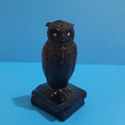 Vintage Westmoreland Black Owl on Books Solid Glass, Beautiful 3.5” 