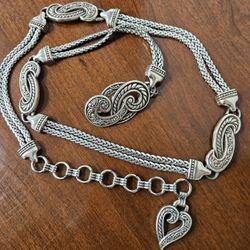 BRIGHTON  SILVER  METAL BALI HAI DUAL CHAIN  ADJUSTABLE BREIDED  MEDIUM SIZE BELT 