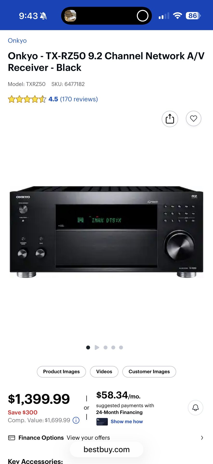 Onkyo - TX-RZ50 9.2 Channel Network A/V Receiver - Black