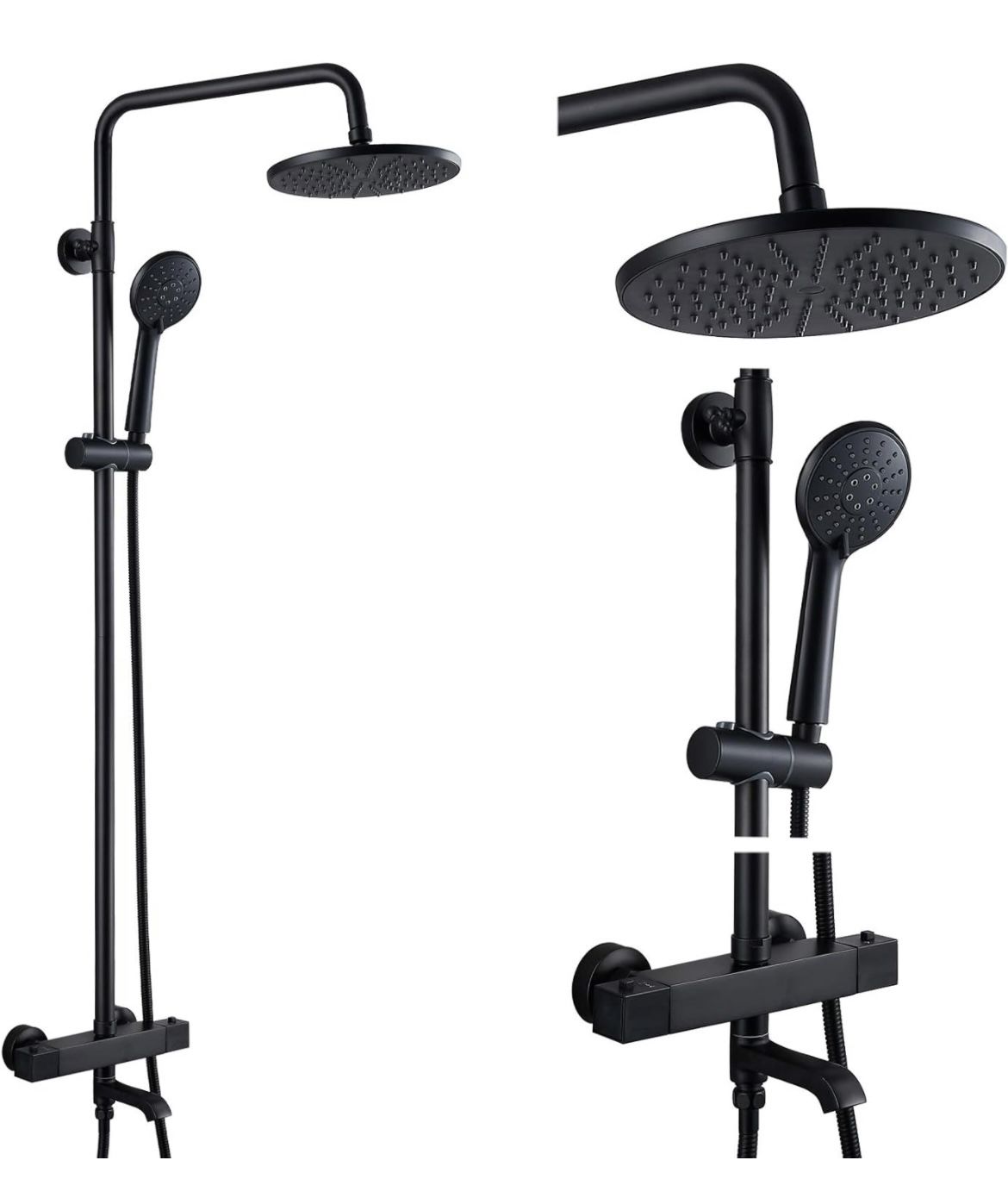 Wall Mount Adjustable Handheld Sprayer & Tub Spout Bathroom Mixer Combo Set with Trim Kit 3 Function - Black