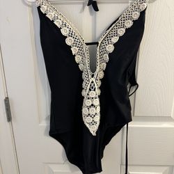 Tie Back Black And Lace One Piece 