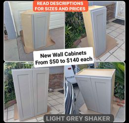 Kitchen Wall cabinets! New! Light grey shaker! Prices from $50 to $140 each Limited sizes available.👁️👁️