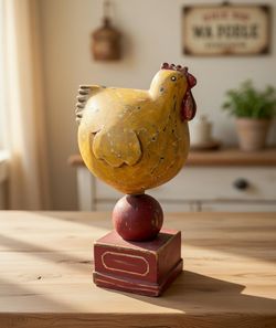 Foreside Rustic Hand Painted Wooden Hen Folk Art decoration 13x7”