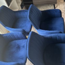 Comfy Furniture Modern Living Dining Room Accent Arm Chairs Guest with Gold Metal Legs, Set of 4Navy Blue